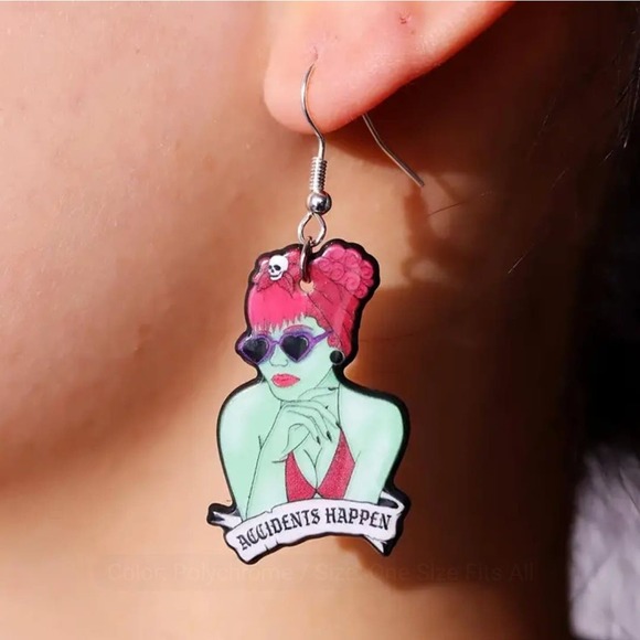 🌻3 For $15🌻 Beetlejuice Receptionist 'Accidents Happen' Earrings - Picture 4 of 4